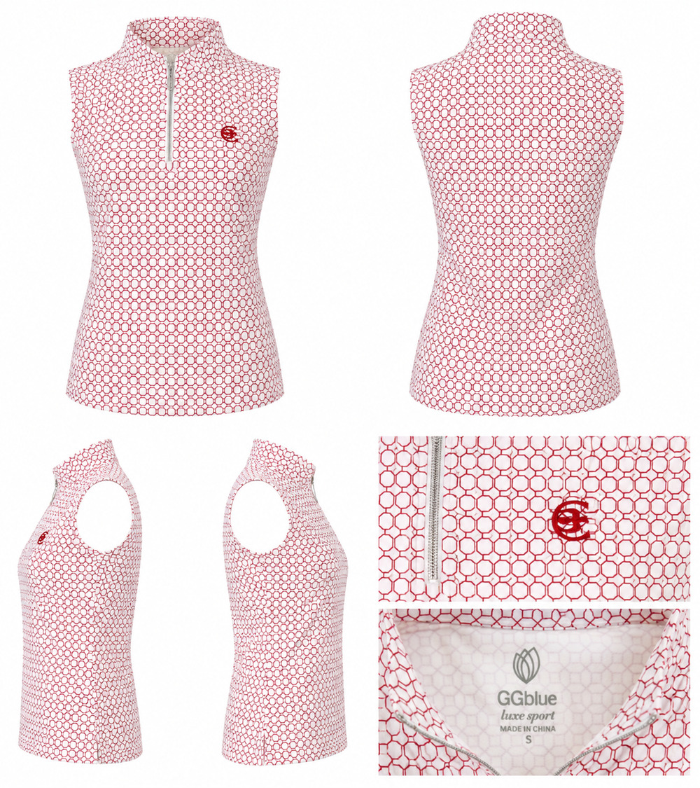 GGblue Luxe Sport Tess Modernist Cherry Sleeveless Golf Polo Top Women's XS NWT